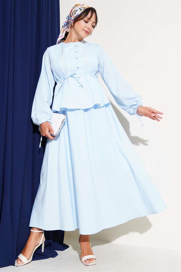 Brit Buttoned Double Skirt Set Baby Blue