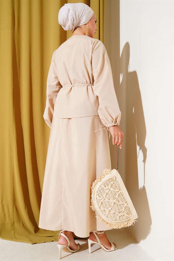 Brit Buttoned Double Skirt Set Beige