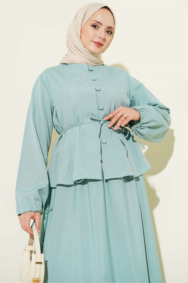 British Buttoned Skirt 2 Piece Set , Mint