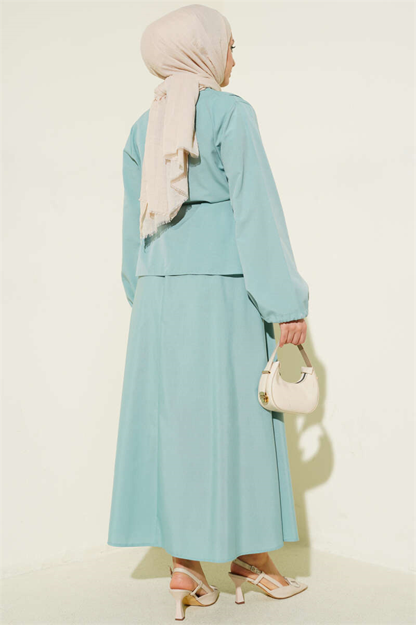 British Buttoned Skirt 2 Piece Set , Mint