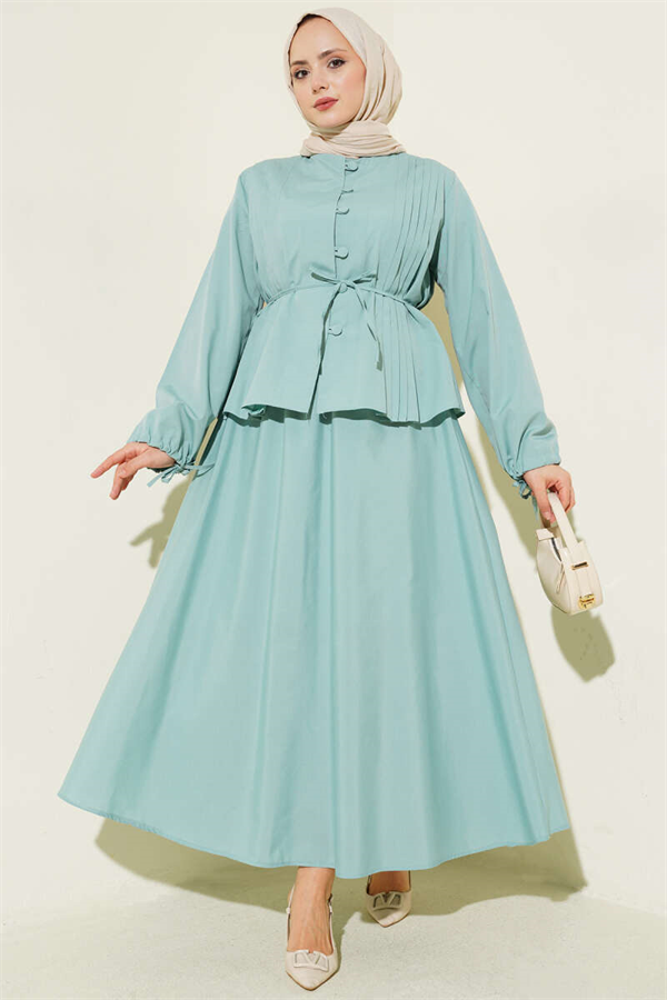 British Buttoned Skirt 2 Piece Set , Mint