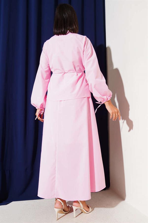 Brit Buttoned Double Skirt Set Pink