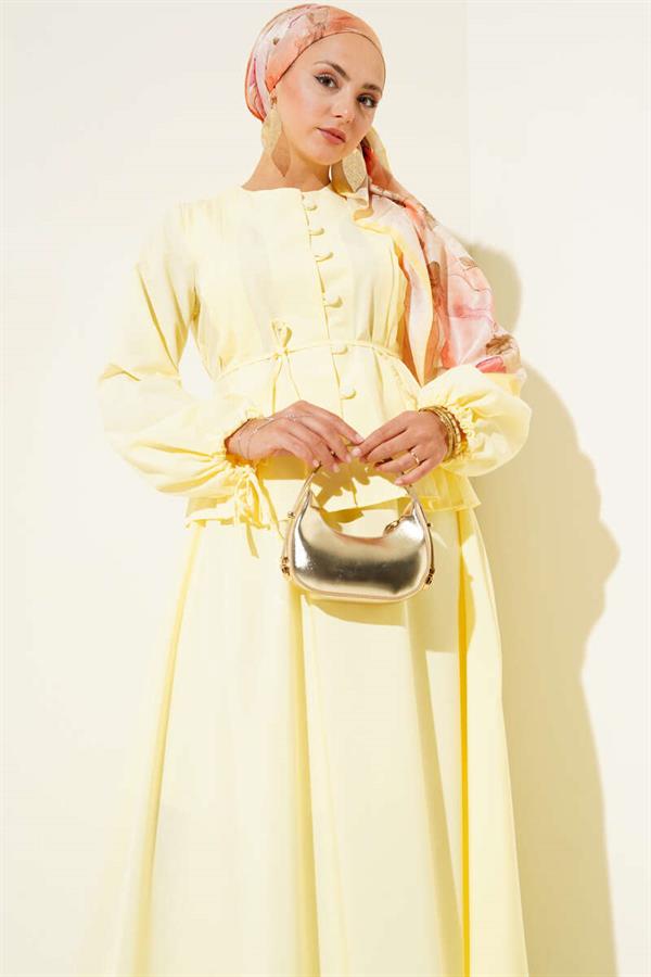 Brit Buttoned Double Skirt Set Yellow