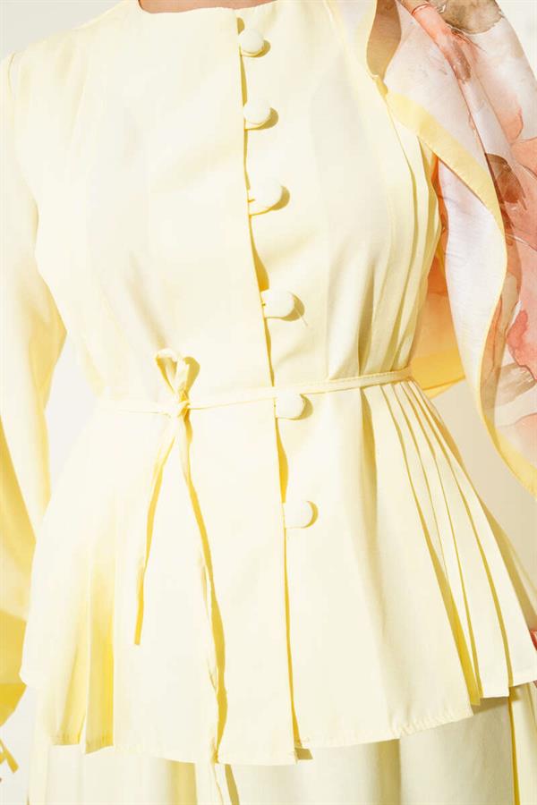 Brit Buttoned Double Skirt Set Yellow