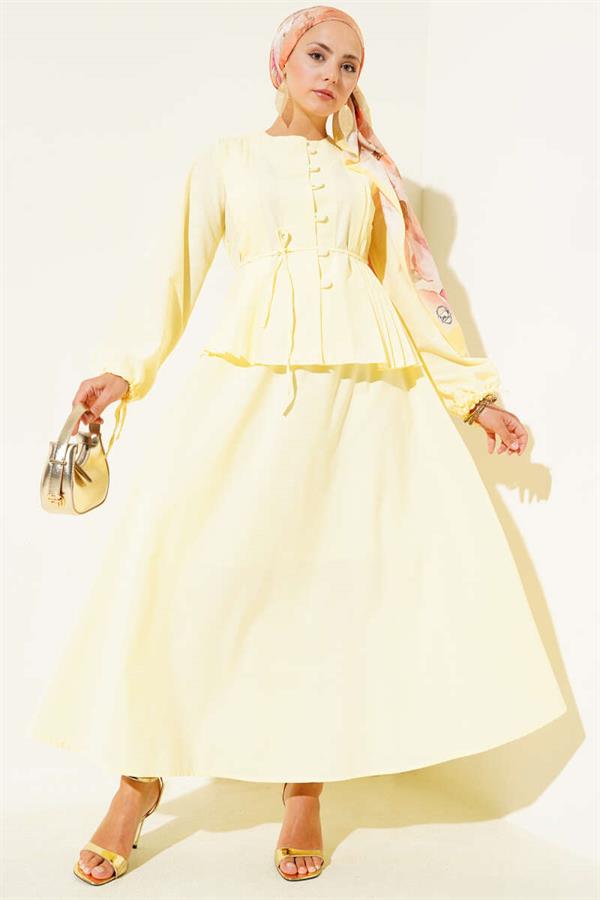 Brit Buttoned Double Skirt Set Yellow