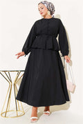 Brit Buttoned Double Skirt Set Black
