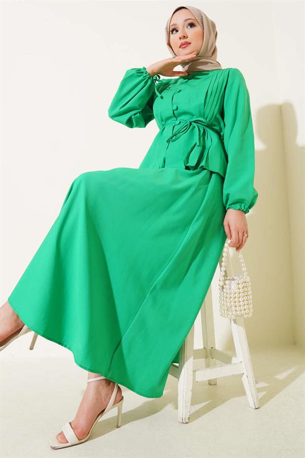 Brit Buttoned Two-Piece Skirt Set Green