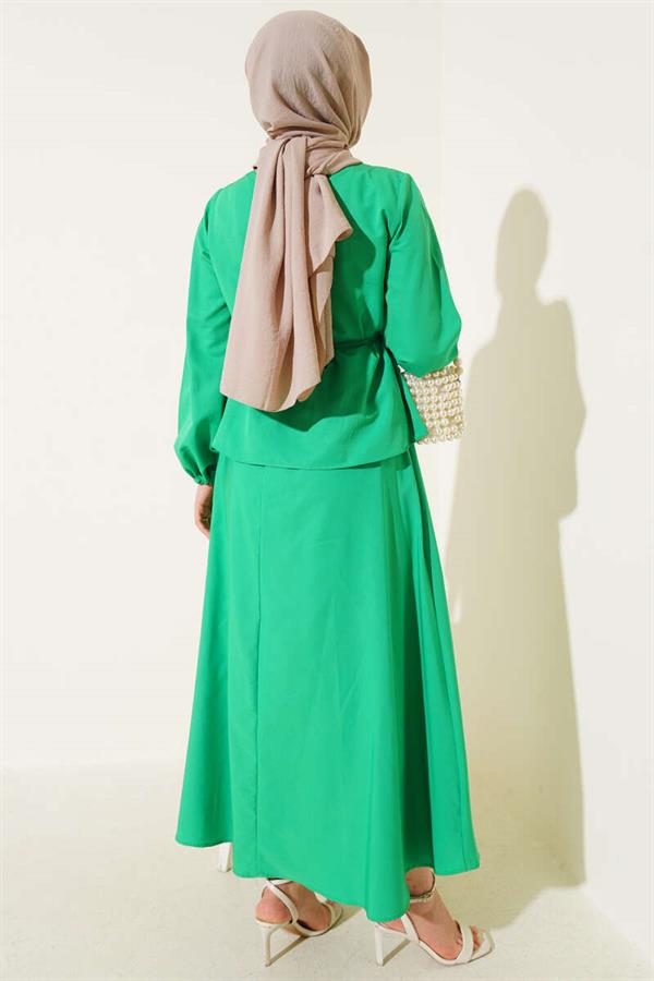 Brit Buttoned Two-Piece Skirt Set Green