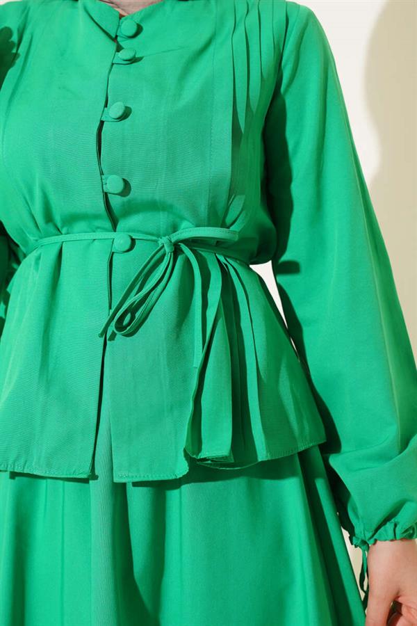 Brit Buttoned Two-Piece Skirt Set Green