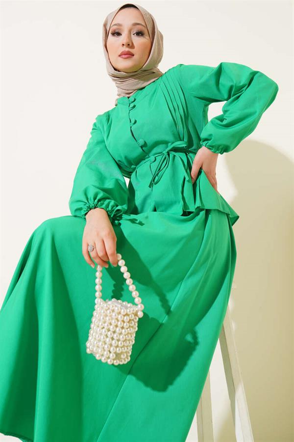 Brit Buttoned Two-Piece Skirt Set Green
