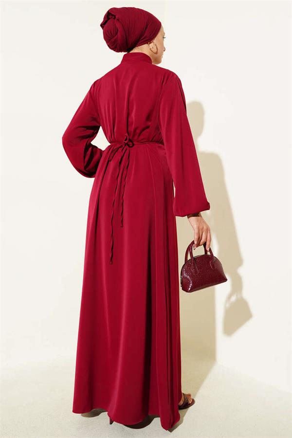 Brit Buttoned Rope Tie Dress Burgundy