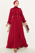 Brit Buttoned Rope Tie Dress Burgundy