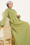 Brit Buttoned Rope Tie Dress Almond Green