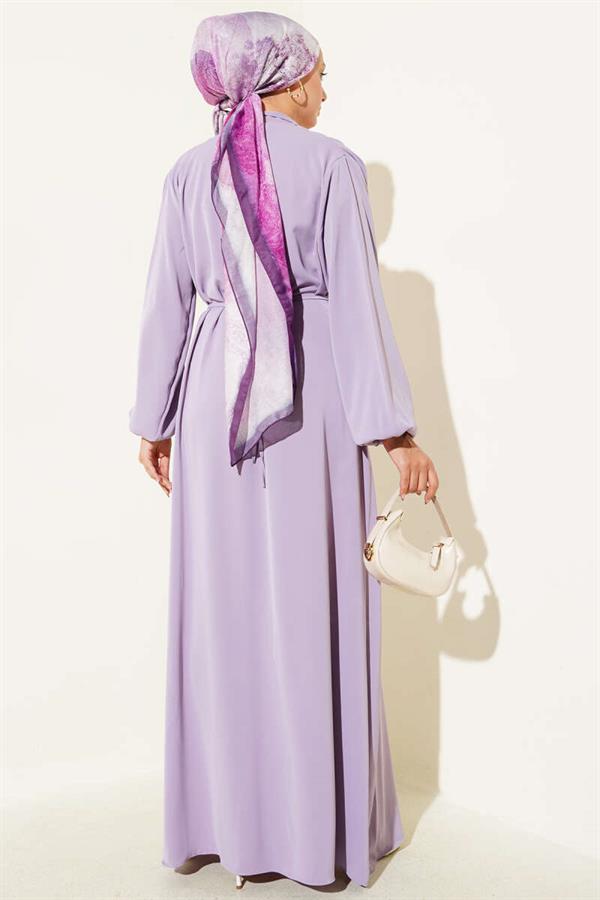 Brit Buttoned Rope Tie Dress Lilac
