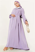 Brit Buttoned Rope Tie Dress Lilac