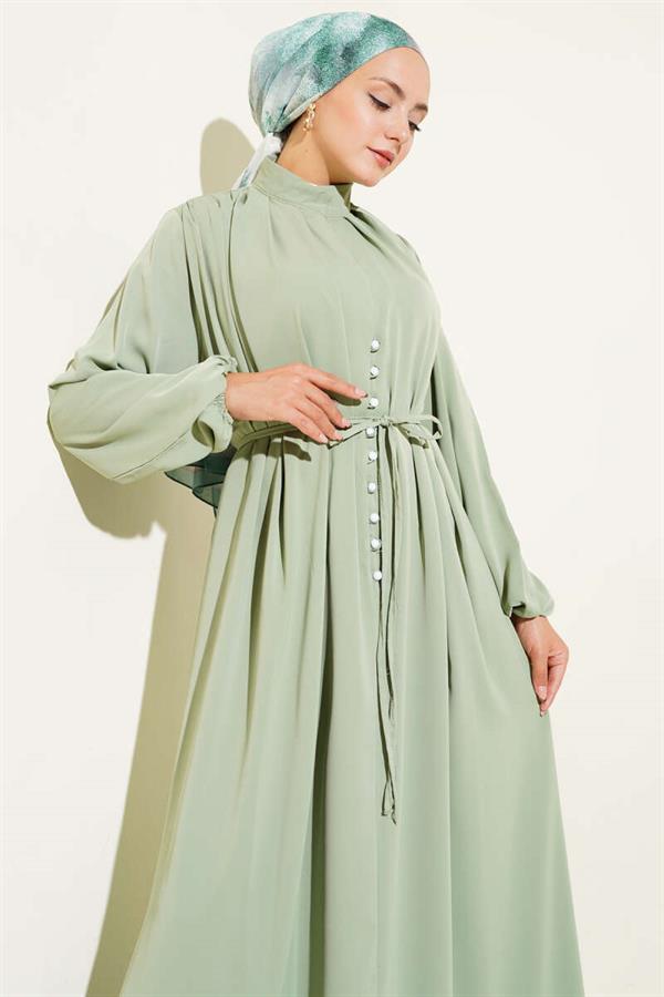 Brit Buttoned Rope Tie Dress Mint