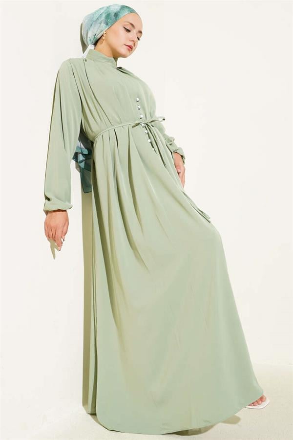 Brit Buttoned Rope Tie Dress Mint