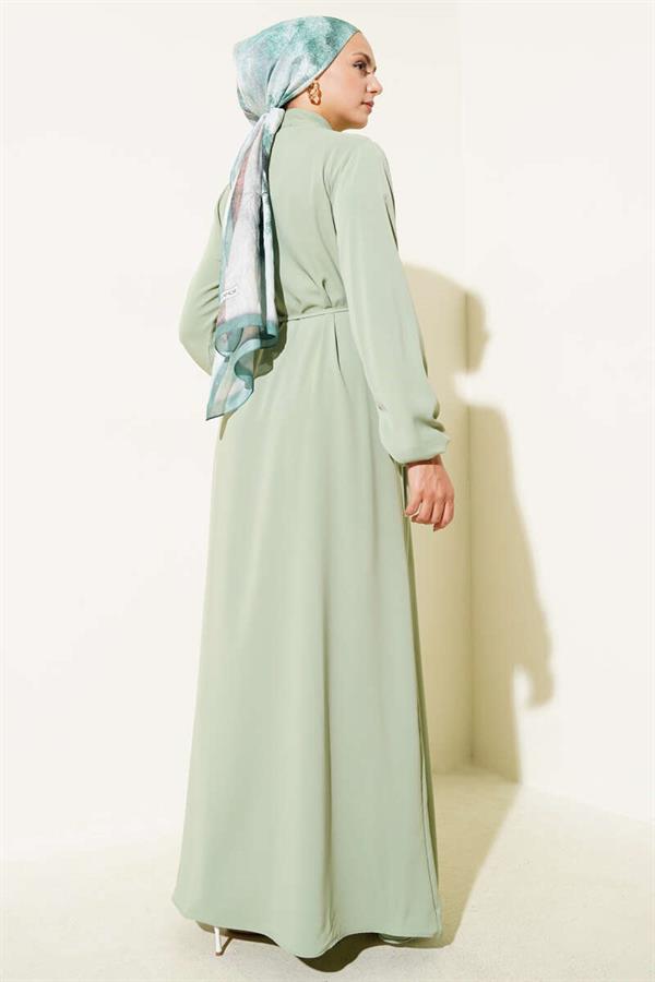 Brit Buttoned Rope Tie Dress Mint