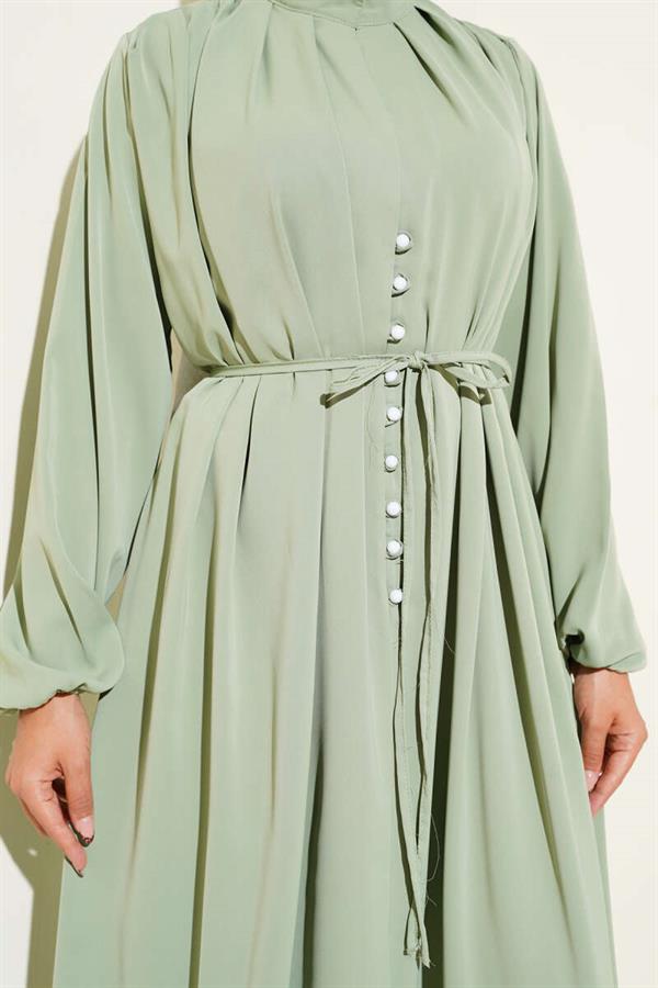 Brit Buttoned Rope Tie Dress Mint