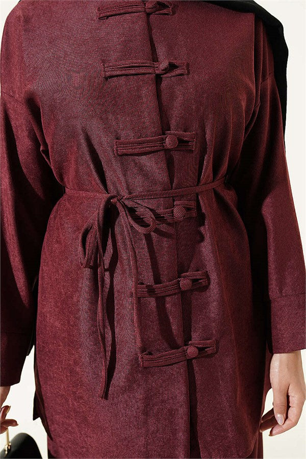 Brit Buttoned Drawstring 2 Piece Set in Burgundy