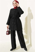 Brit Buttoned Drawstring 2 Piece Set, Black