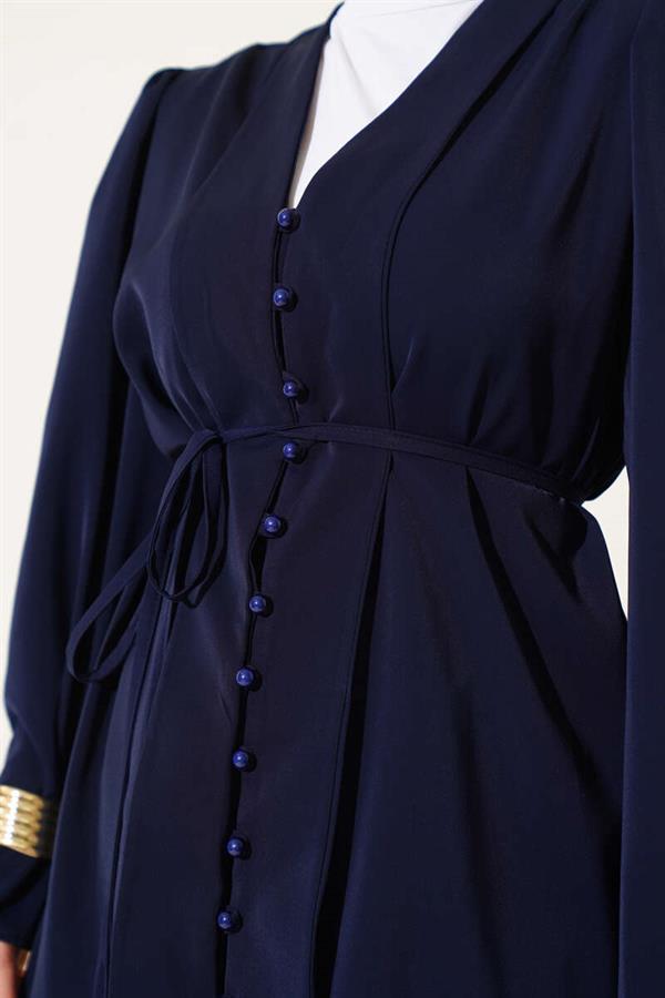 Brit Buttoned Rope Belted Tunic 2 Piece Set Navy Blue
