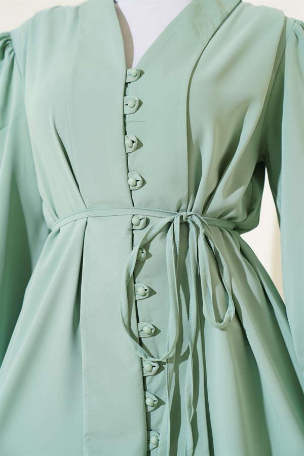 Brit Buttoned Rope Belted Tunic 2 Piece Set Mint Green
