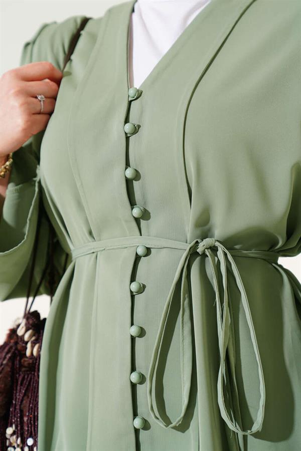 Brit Buttoned Rope Belted Tunic 2 Piecet Set Almond Green