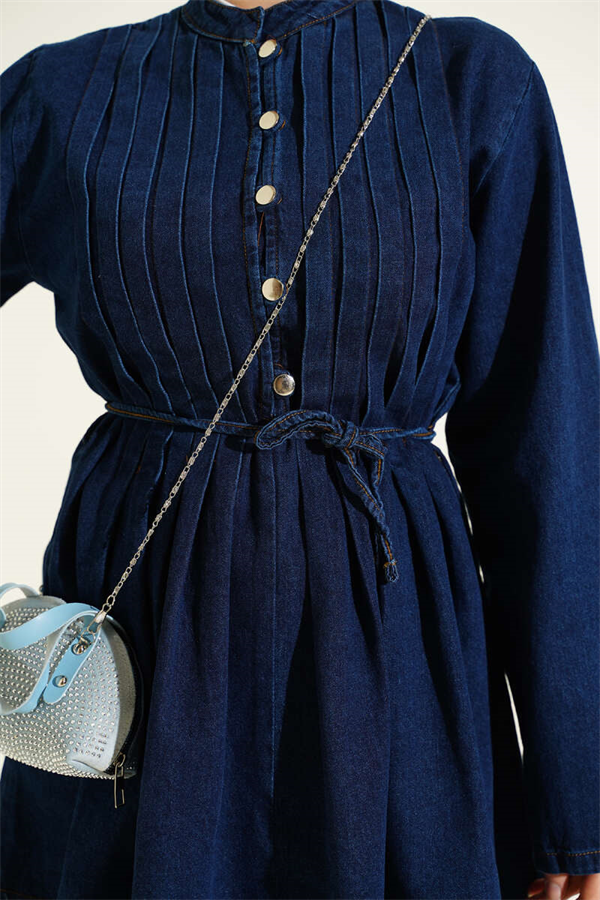 British Button-Down Denim 2 Piece Set, Navy Blue