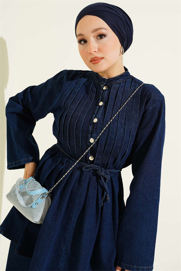 British Button-Down Denim 2 Piece Set, Navy Blue