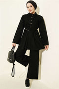 British Button-Down Denim 2 Piece Set, Black