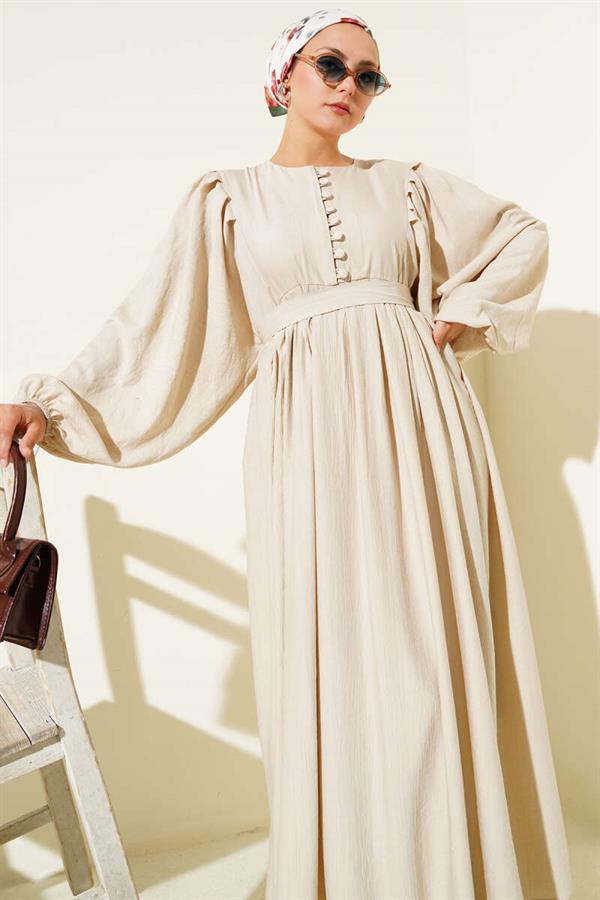 Brit Button Belted Dress Beige