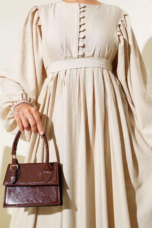 Brit Button Belted Dress Beige