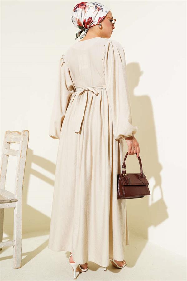 Brit Button Belted Dress Beige
