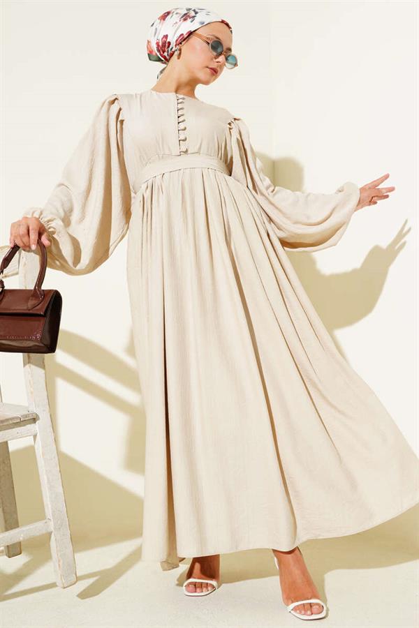 Brit Button Belted Dress Beige