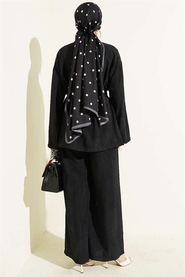 British Buttoned Belted 2 Piece Set, Black