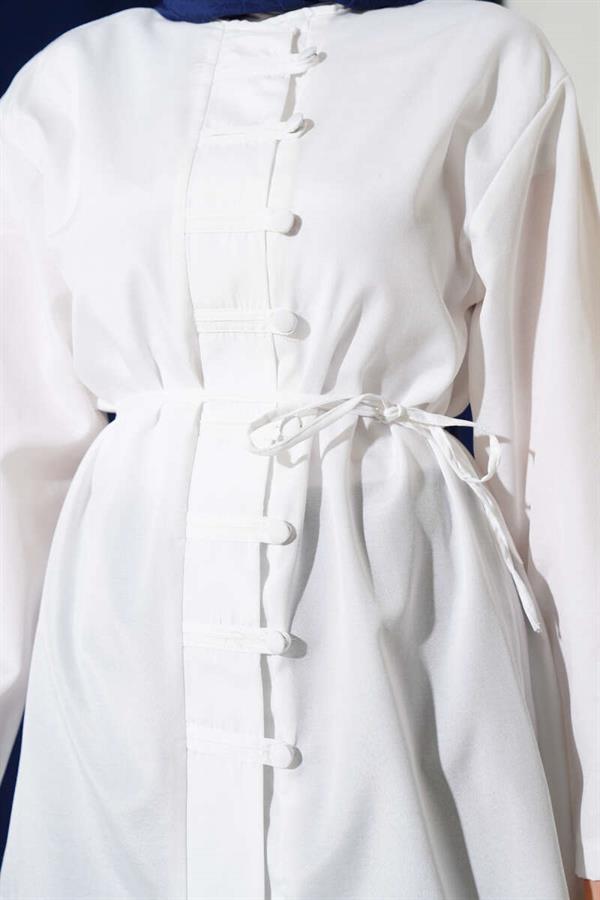 Brit Button-Up Belted Terikoton Shirt White