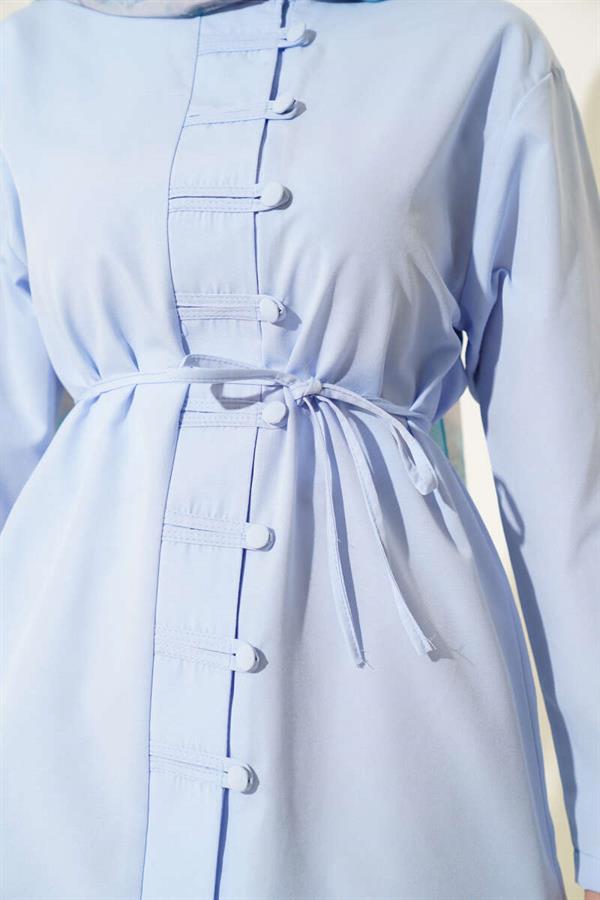 Brit Button-Up Belted Terikoton Shirt Blue