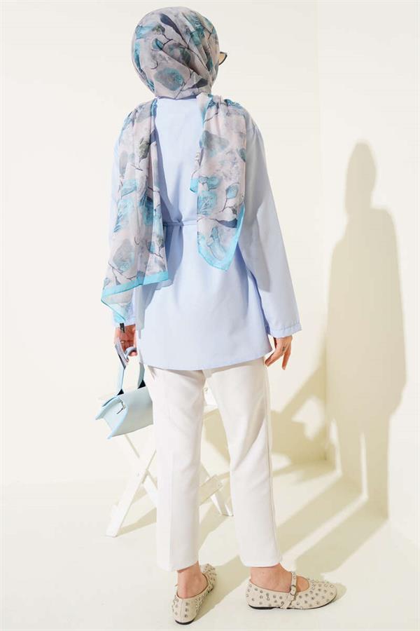 Brit Button-Up Belted Terikoton Shirt Blue