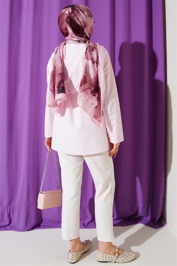 Brit Button-Up Belted Terikoton Shirt Pink