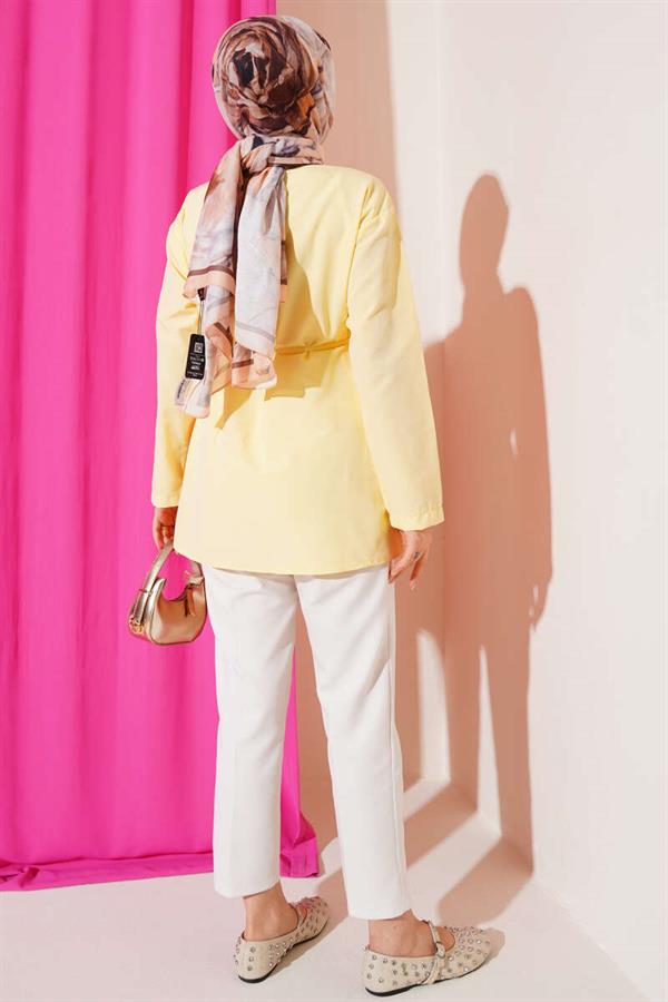 Brit Button-Up Belted Tericotton Shirt Yellow