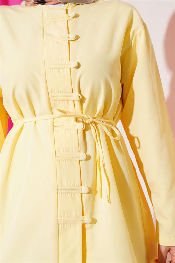 Brit Button-Up Belted Tericotton Shirt Yellow