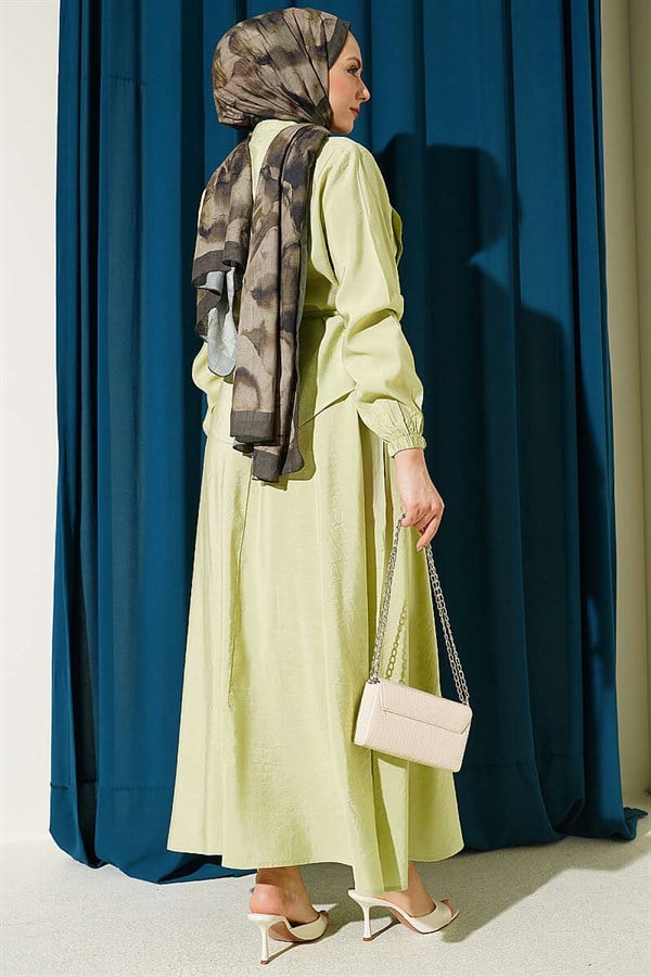British Buttoned Ribbed Skirt 2 Piece Set in Light Green