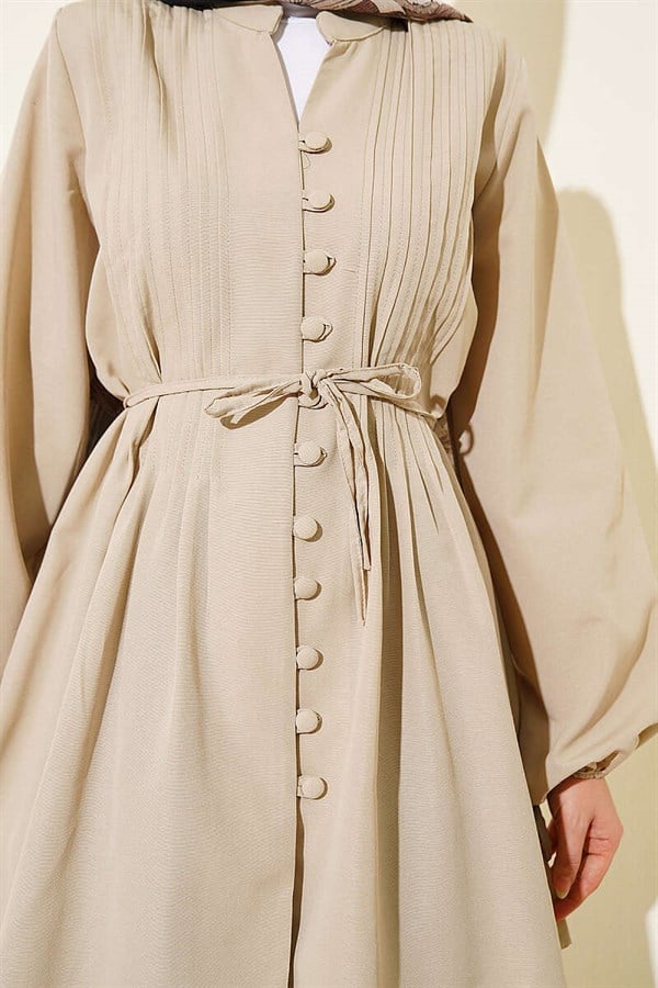 British Buttoned Ribbed Tunic Beige