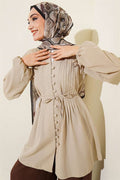 British Buttoned Ribbed Tunic Beige