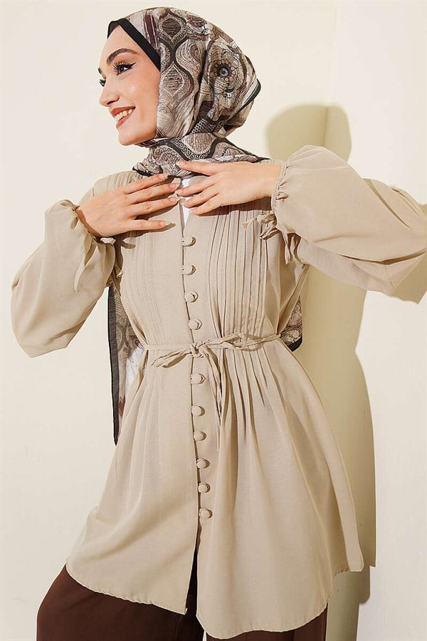 British Buttoned Ribbed Tunic Beige