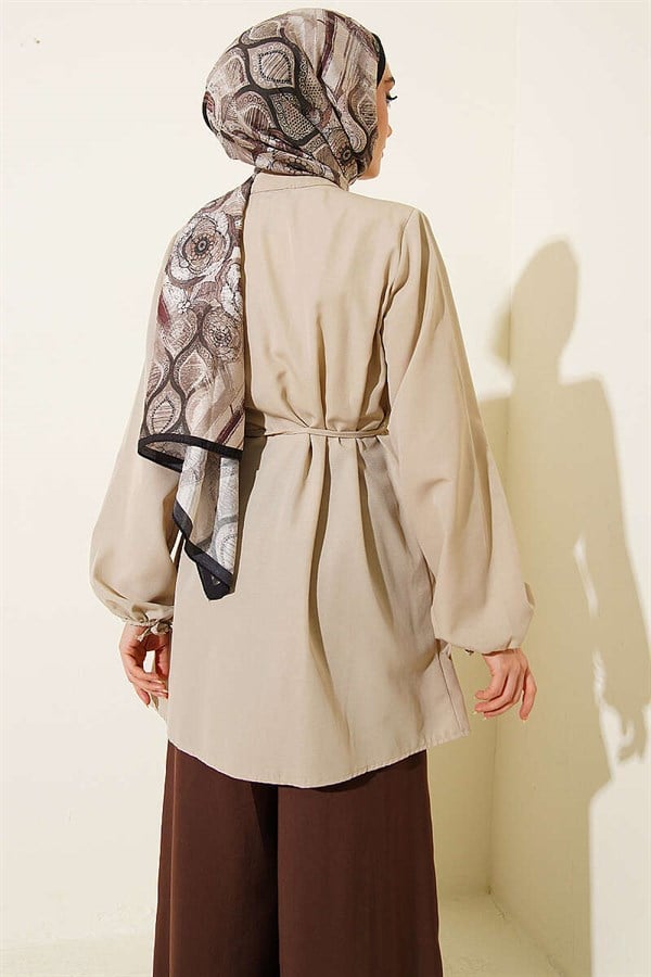 British Buttoned Ribbed Tunic Beige