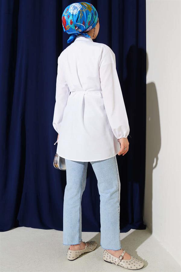Brit Buttoned Ribbed Tunic White