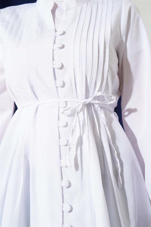 Brit Buttoned Ribbed Tunic White