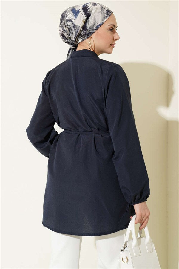 British Buttoned Ribbed Tunic Navy Blue